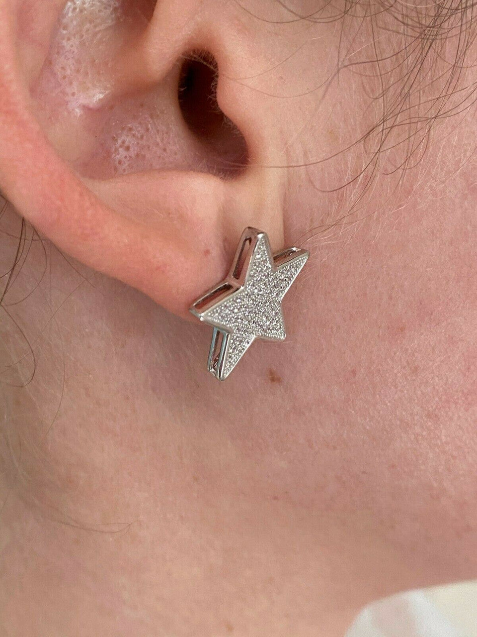 HarlemBling Mens Large Real 925 Sterling Silver Iced Star Diamond Hip Hop Earrings Screwback