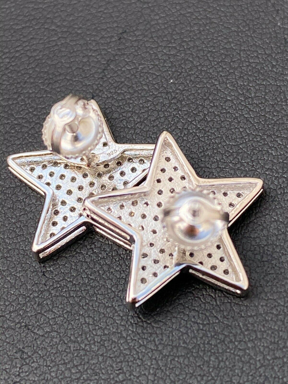 HarlemBling Mens Large Real 925 Sterling Silver Iced Star Diamond Hip Hop Earrings Screwback