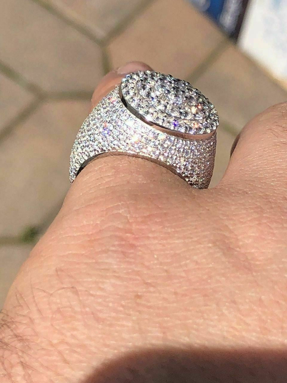 HarlemBling Mens Large Round Solid 925 Silver 10ct Diamond Pinky RING ICY HIP-HOP Size 7-13