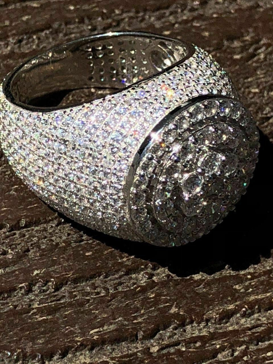 HarlemBling Mens Large Round Solid 925 Silver 10ct Diamond Pinky RING ICY HIP-HOP Size 7-13