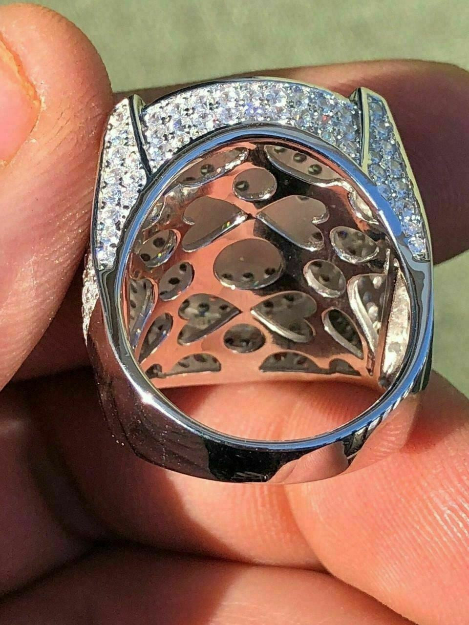 HarlemBling Mens Large Solid 925 Silver 3ct Iced Diamond Masonic Free Mason RING 14k Gold