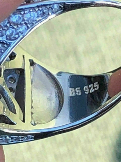 HarlemBling Mens Large Solid 925 Silver 3ct Iced Diamond Masonic Free Mason RING 14k Gold