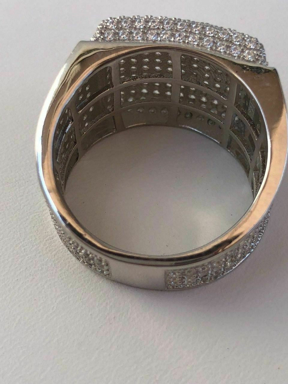 HarlemBling Mens Large Solid 925 Silver 4ct Simulated Diamond Pinky RING 14k Gold ICY Bling