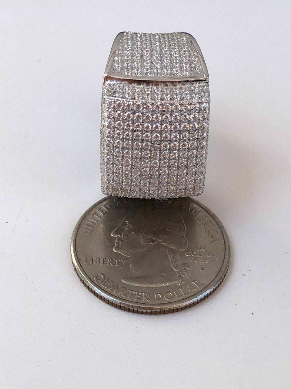 HarlemBling Mens Large Solid 925 Silver 4ct Simulated Diamond Pinky RING 14k Gold ICY Bling