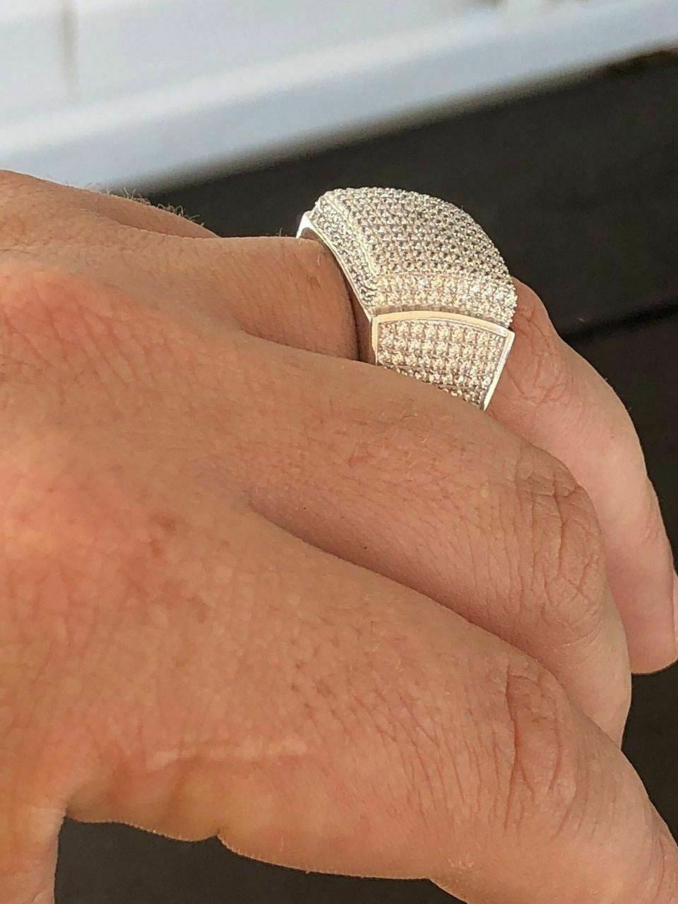 Men's Large Solid 925 Silver 4ct Simulated Diamond Pinky RING 14k