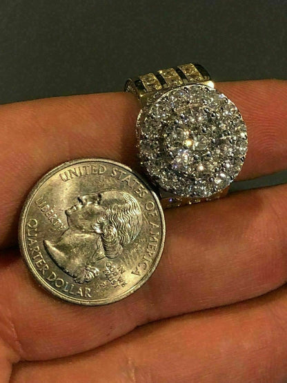 HarlemBling Mens Large Solid 925 Silver 5ct Diamond Pinky BIG RING 14k Gold ICY HIP-HOP