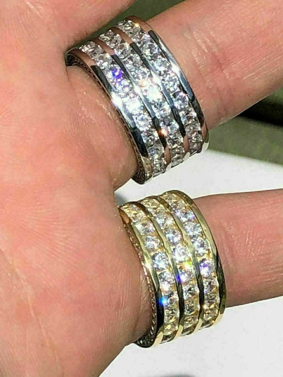 HarlemBling Mens Large Solid 925 Silver 5ct Diamond Pinky BIG RING 14k Gold ICY HIP-HOP