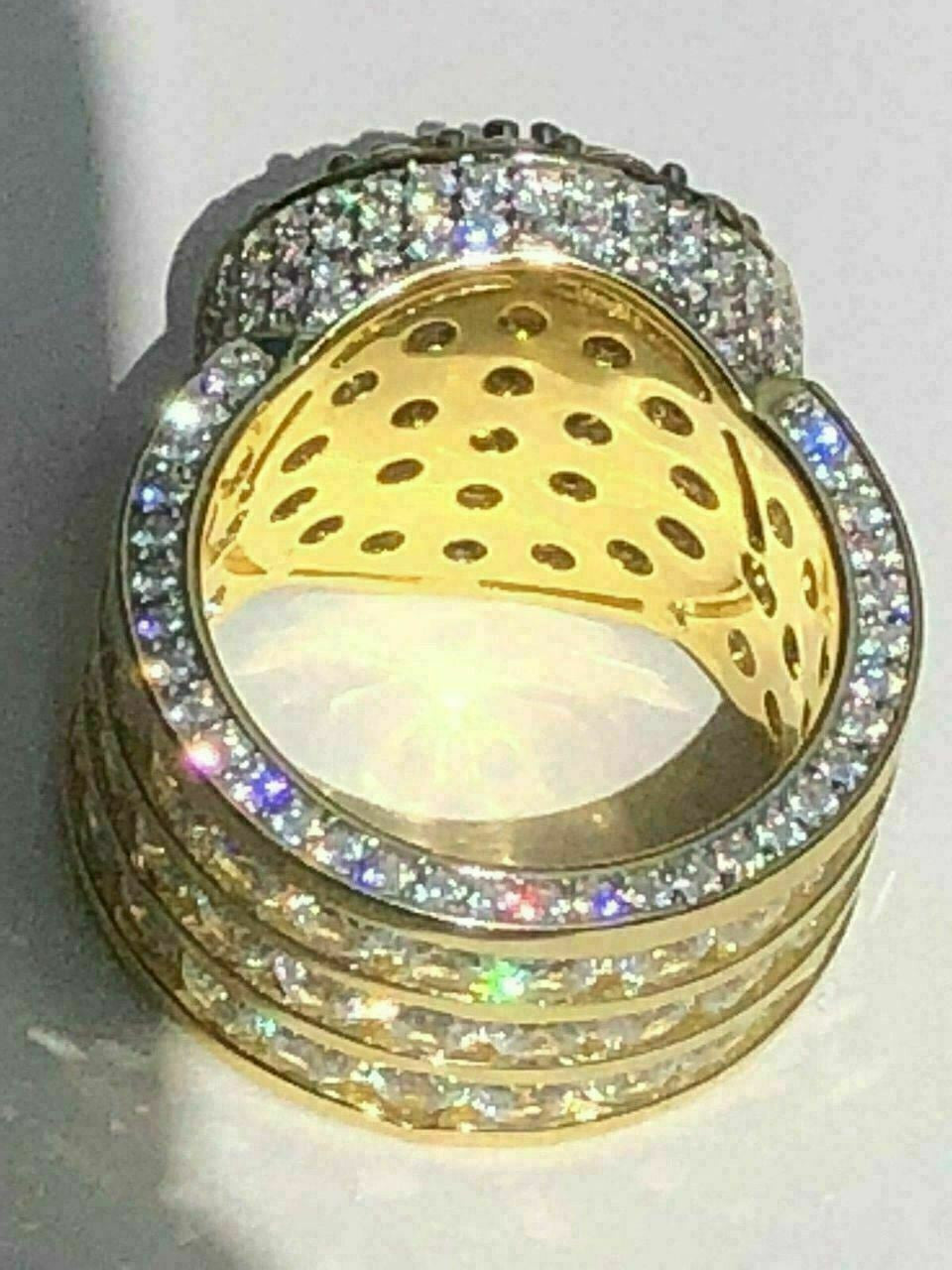 HarlemBling Mens Large Solid 925 Silver 5ct Diamond Pinky BIG RING 14k Gold ICY HIP-HOP