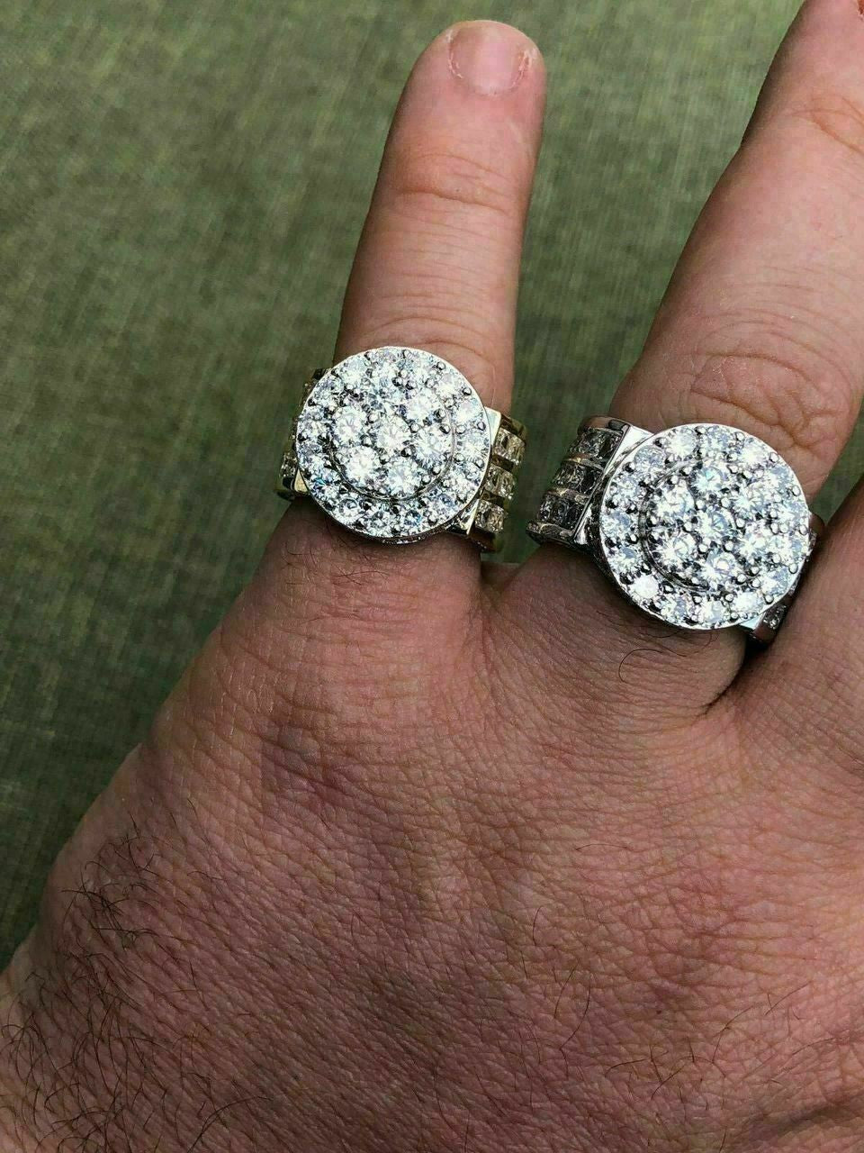 HarlemBling Mens Large Solid 925 Silver 5ct Diamond Pinky BIG RING 14k Gold ICY HIP-HOP