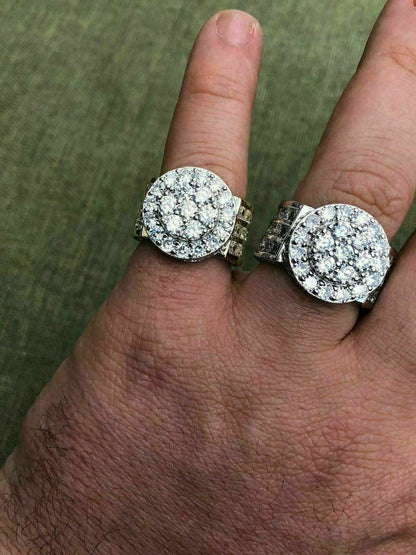 HarlemBling Mens Large Solid 925 Silver 5ct Diamond Pinky BIG RING 14k Gold ICY HIP-HOP