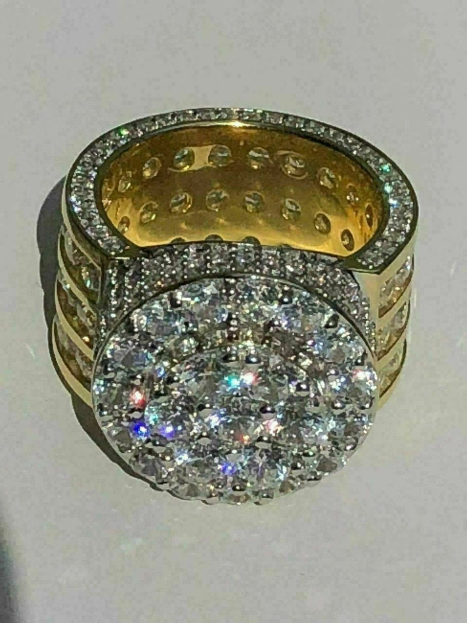 HarlemBling Mens Large Solid 925 Silver 5ct Diamond Pinky BIG RING 14k Gold ICY HIP-HOP