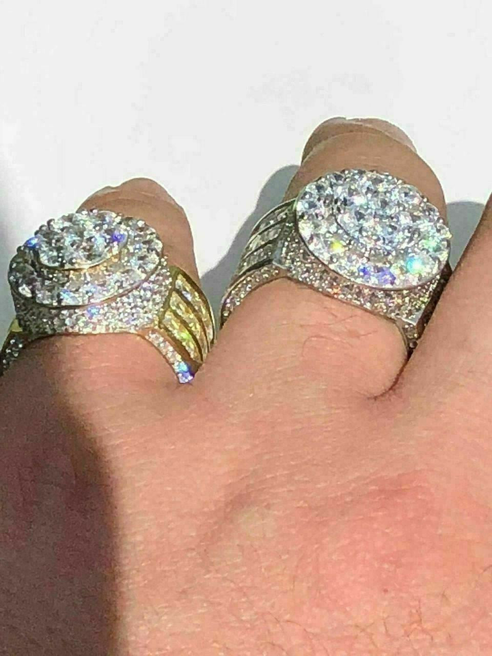 HarlemBling Mens Large Solid 925 Silver 5ct Diamond Pinky BIG RING 14k Gold ICY HIP-HOP