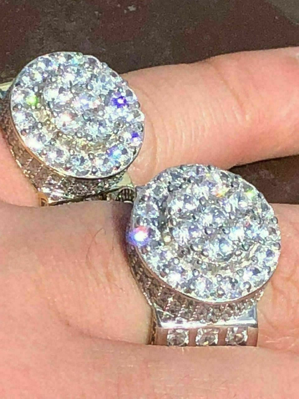 HarlemBling Mens Large Solid 925 Silver 5ct Diamond Pinky BIG RING 14k Gold ICY HIP-HOP