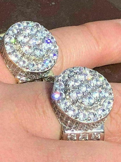 HarlemBling Mens Large Solid 925 Silver 5ct Diamond Pinky BIG RING 14k Gold ICY HIP-HOP