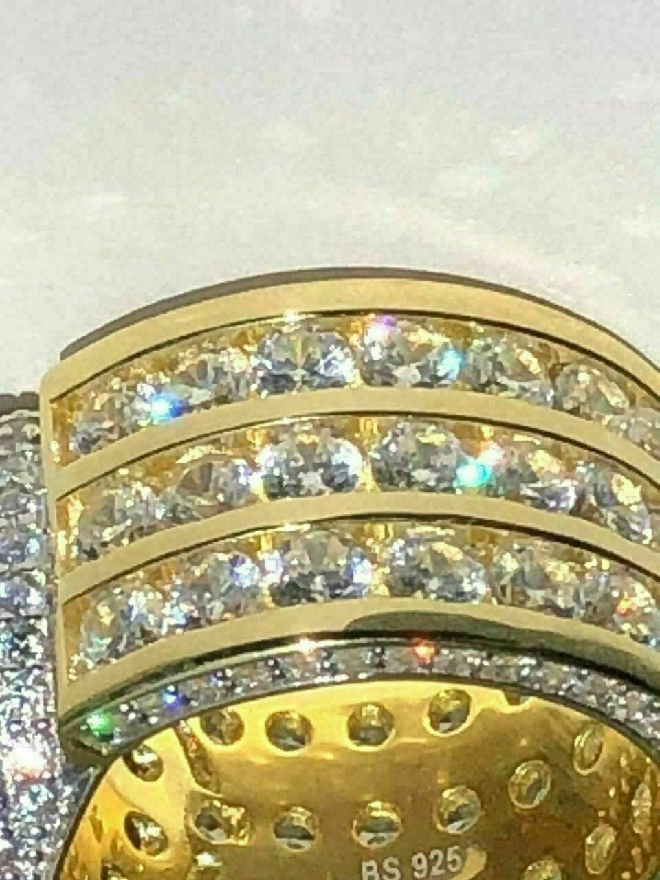 HarlemBling Mens Large Solid 925 Silver 5ct Diamond Pinky BIG RING 14k Gold ICY HIP-HOP