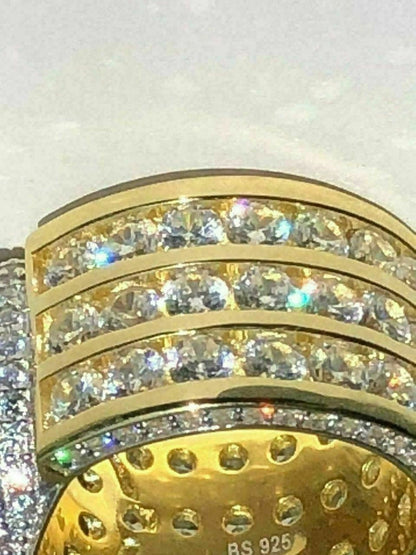 HarlemBling Mens Large Solid 925 Silver 5ct Diamond Pinky BIG RING 14k Gold ICY HIP-HOP