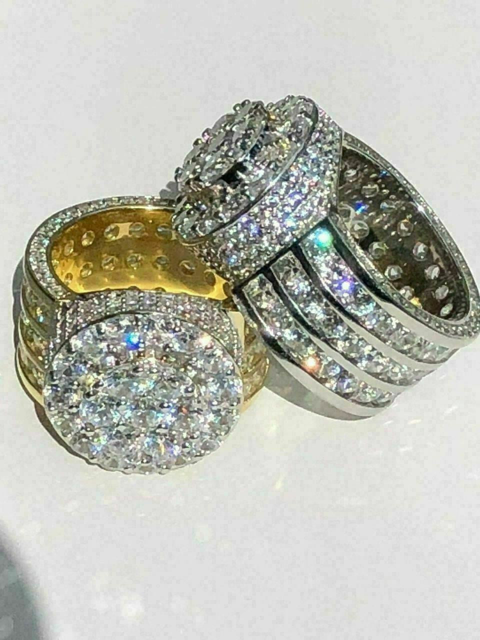 HarlemBling Mens Large Solid 925 Silver 5ct Diamond Pinky BIG RING 14k Gold ICY HIP-HOP