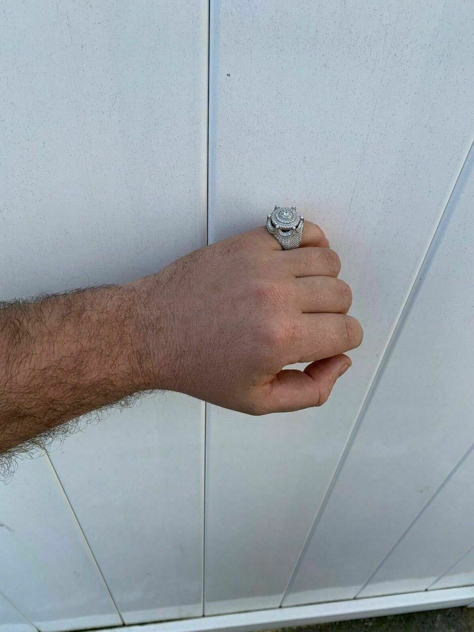 HarlemBling Mens Large Solid 925 Silver 5ct King Crown Diamond Pinky RING HIP-HOP Bust Down