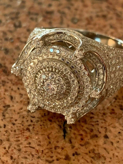 HarlemBling Mens Large Solid 925 Silver 5ct King Crown Diamond Pinky RING HIP-HOP Bust Down