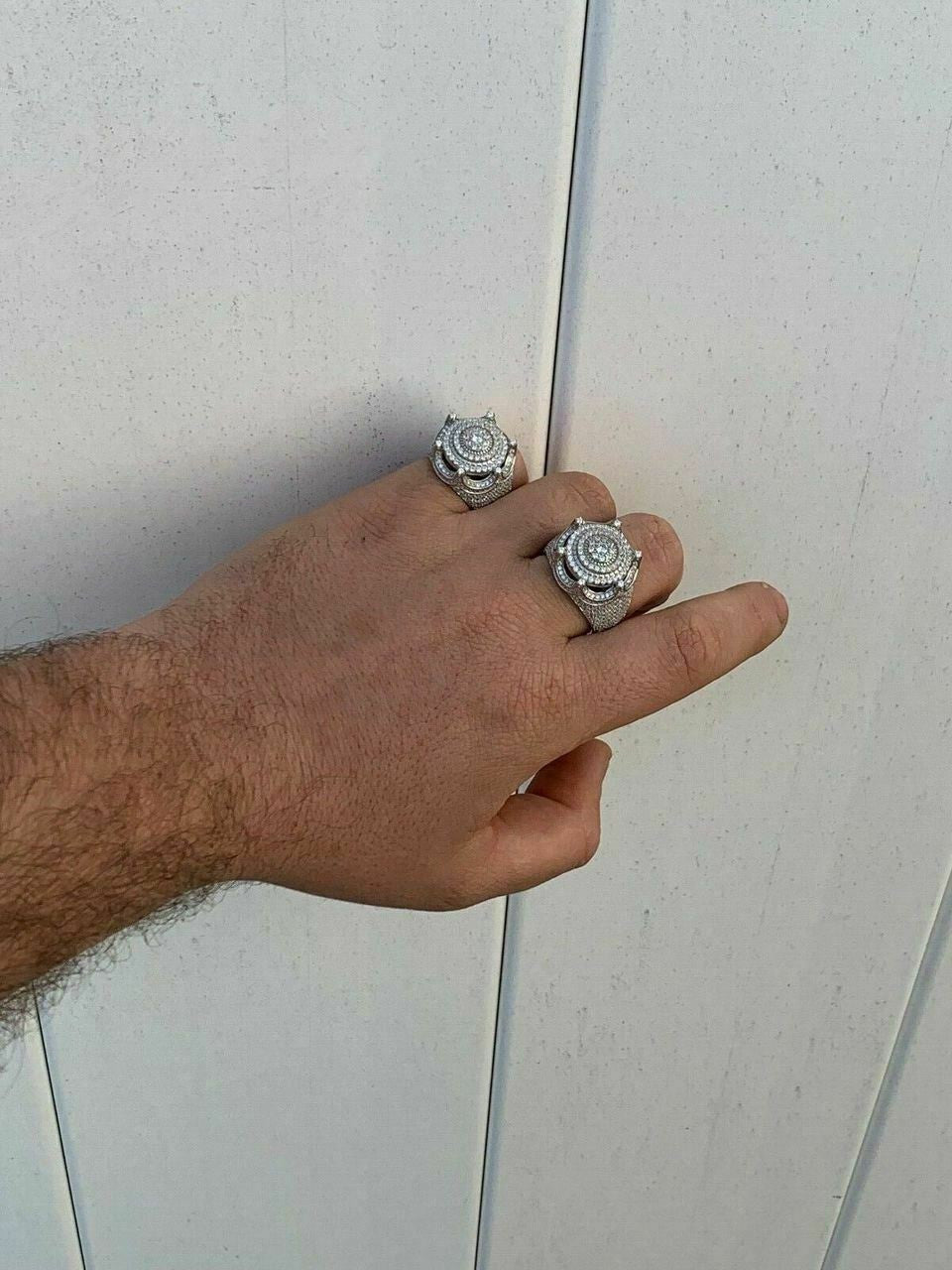 HarlemBling Mens Large Solid 925 Silver 5ct King Crown Diamond Pinky RING HIP-HOP Bust Down