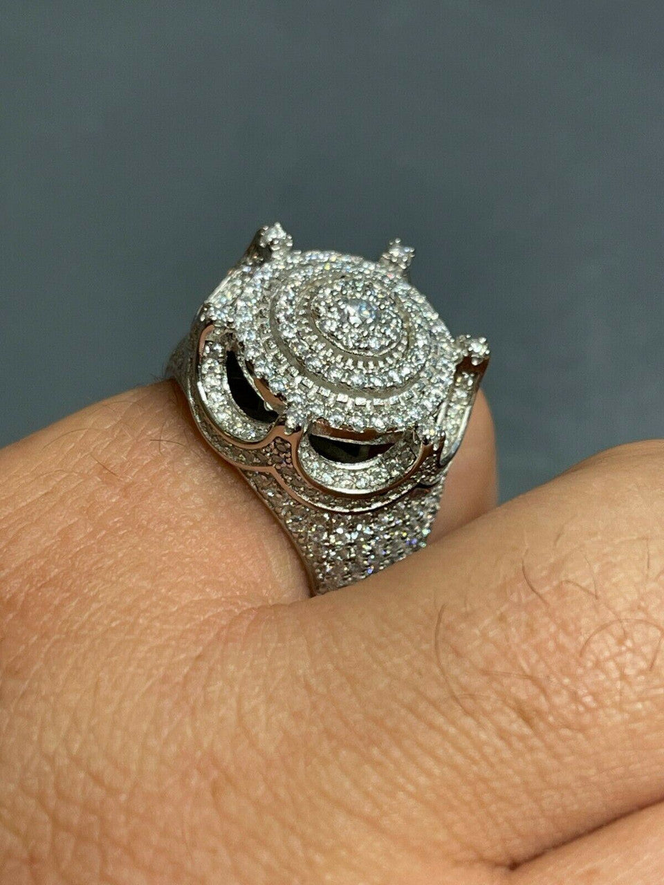 HarlemBling Mens Large Solid 925 Silver King Crown Moissanite Pinky RING HIP-HOP Bust Down