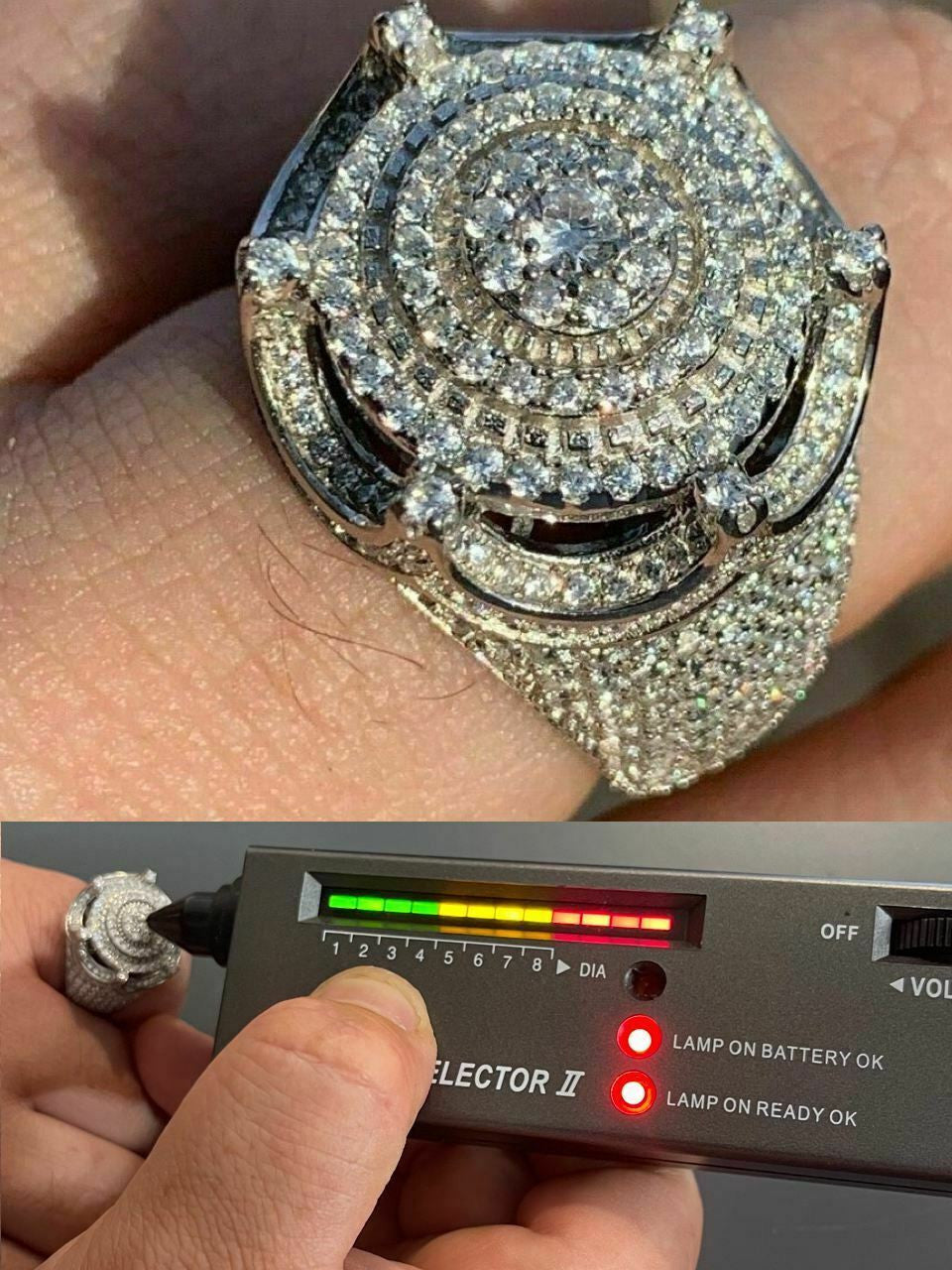 HarlemBling Mens Large Solid 925 Silver King Crown Moissanite Pinky RING HIP-HOP Bust Down