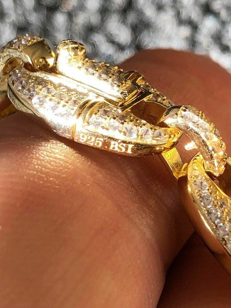 HarlemBling Mens Mariner Gucci Link Chain ICED Man Diamond 14k Gold Over 925 Silver 12mm