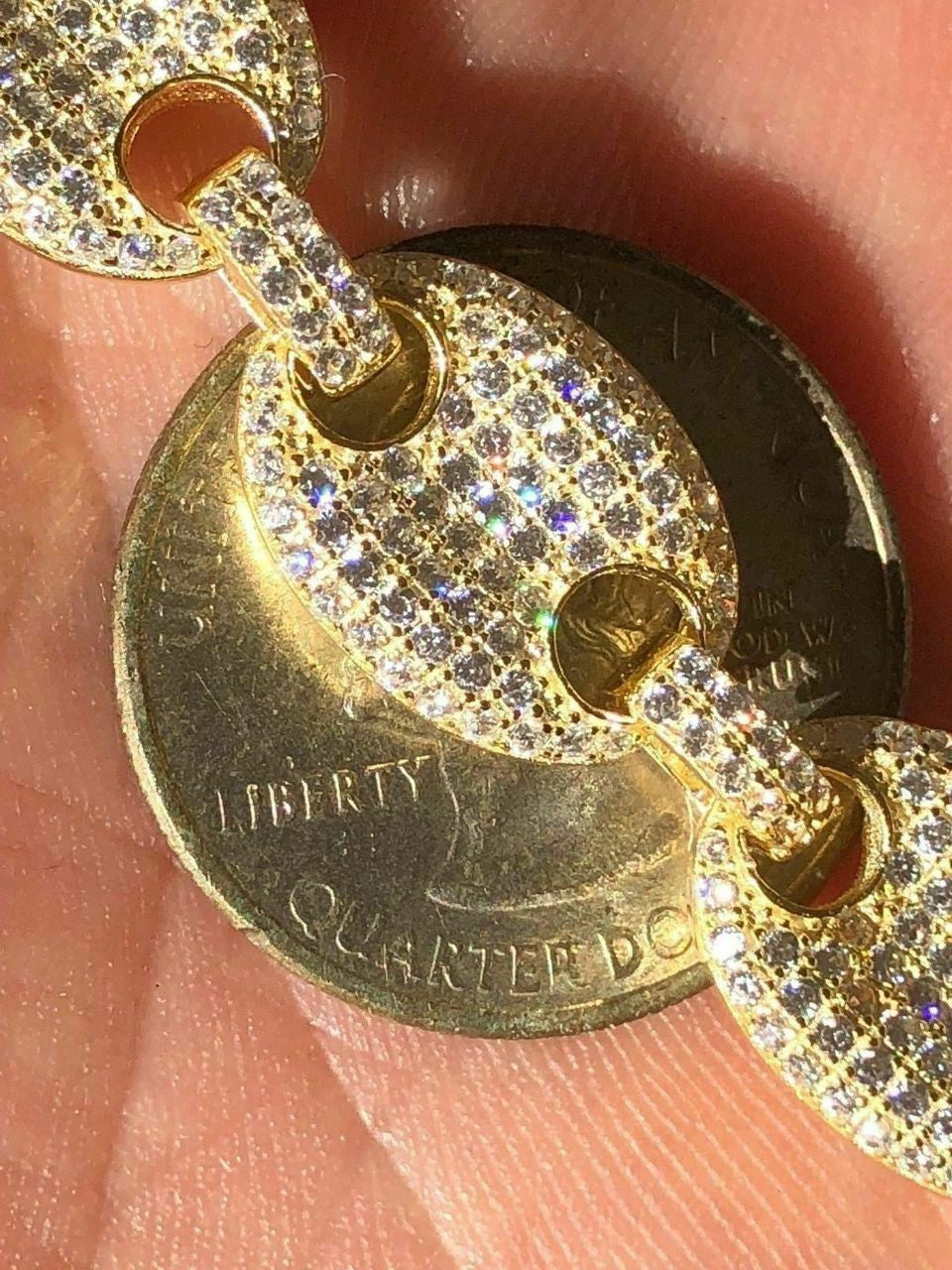 HarlemBling Mens Mariner Gucci Link Chain ICED Man Diamond 14k Gold Over 925 Silver 12mm