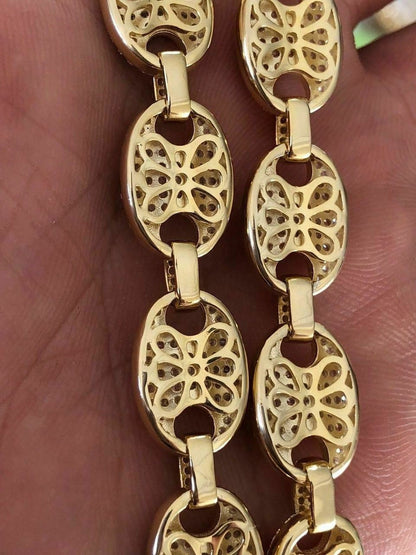 HarlemBling Mens Mariner Gucci Link Chain ICED Man Diamond 14k Gold Over 925 Silver 12mm