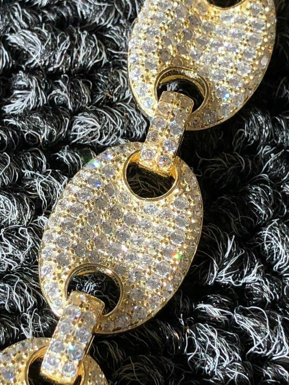 HarlemBling Mens Mariner Gucci Link Chain ICED Man Diamond 14k Gold Over 925 Silver 12mm