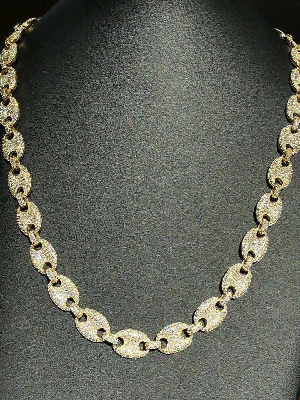 HarlemBling Mens Mariner Gucci Link Chain ICED Man Diamond 14k Gold Over 925 Silver 12mm