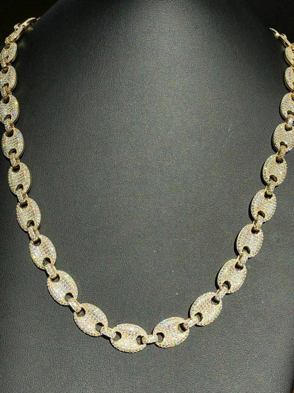 HarlemBling Mens Mariner Gucci Link Chain ICED Man Diamond 14k Gold Over 925 Silver 12mm