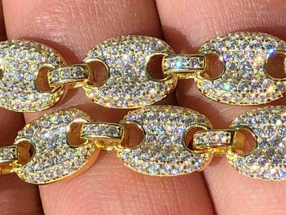 HarlemBling Mens Mariner Gucci Link Chain ICY Diamonds 14k Gold Over Solid 925 Silver 8mm