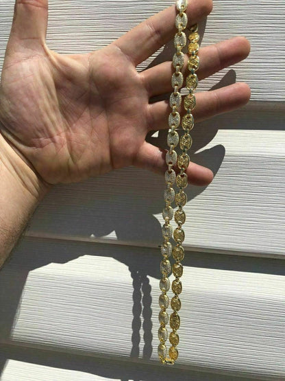 HarlemBling Mens Mariner Gucci Link Chain ICY Diamonds 14k Gold Over Solid 925 Silver 8mm