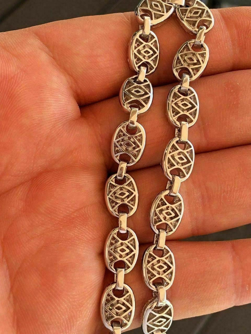 HarlemBling Mens Mariner Gucci Link Chain ICY Man Made Diamonds Solid 925 Silver 8mm Thick