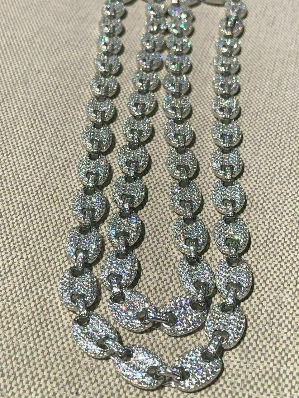 HarlemBling Mens Mariner Gucci Link Chain ICY Man Made Diamonds Solid 925 Silver 8mm Thick