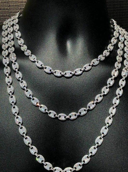 HarlemBling Mens Mariner Gucci Link Chain ICY Man Made Diamonds Solid 925 Silver 8mm Thick