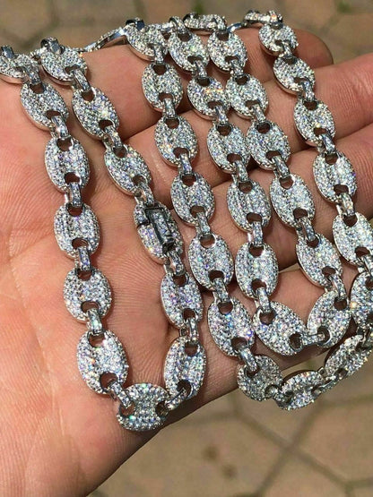 HarlemBling Mens Mariner Gucci Link Chain ICY Man Made Diamonds Solid 925 Silver 8mm Thick