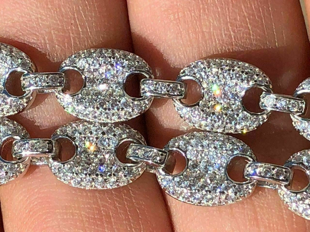 HarlemBling Mens Mariner Gucci Link Chain ICY Man Made Diamonds Solid 925 Silver 8mm Thick