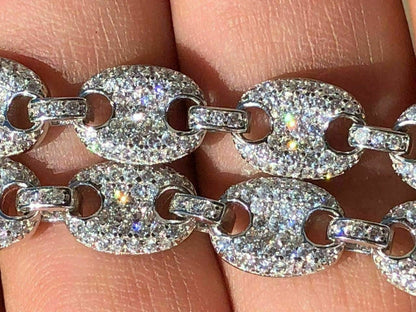 HarlemBling Mens Mariner Gucci Link Chain ICY Man Made Diamonds Solid 925 Silver 8mm Thick