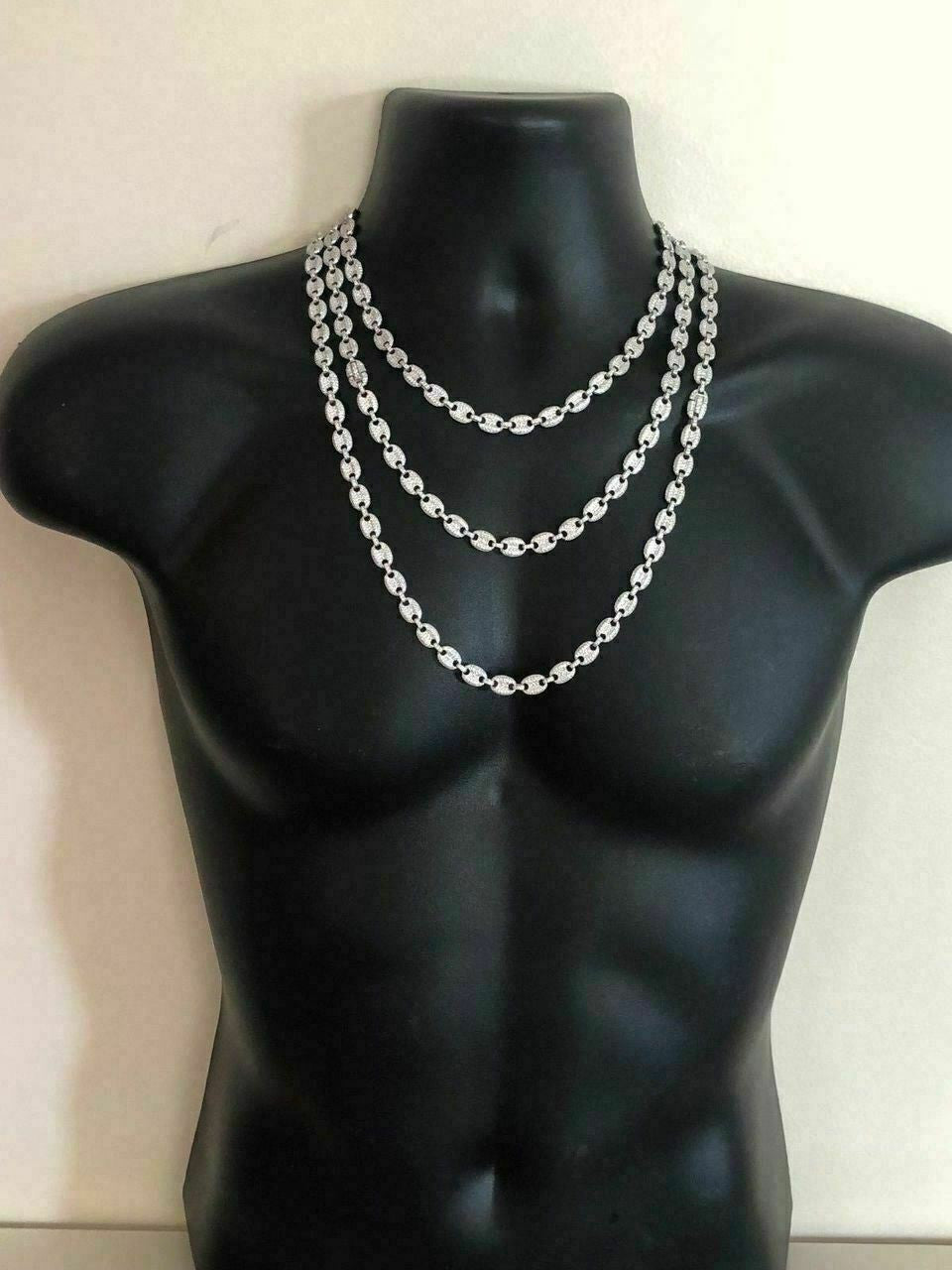 HarlemBling Mens Mariner Gucci Link Chain ICY Man Made Diamonds Solid 925 Silver 8mm Thick