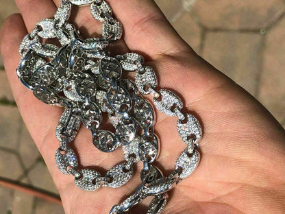 HarlemBling Mens Mariner Gucci Link Chain ICY Man Made Diamonds Solid 925 Silver 8mm Thick
