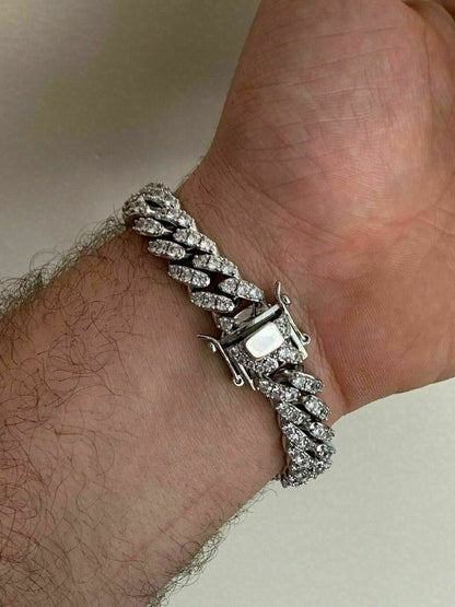 HarlemBling Mens Miami Cuban Bracelet REAL Solid 925 Sterling Silver Iced CZ Heavy Link 75g
