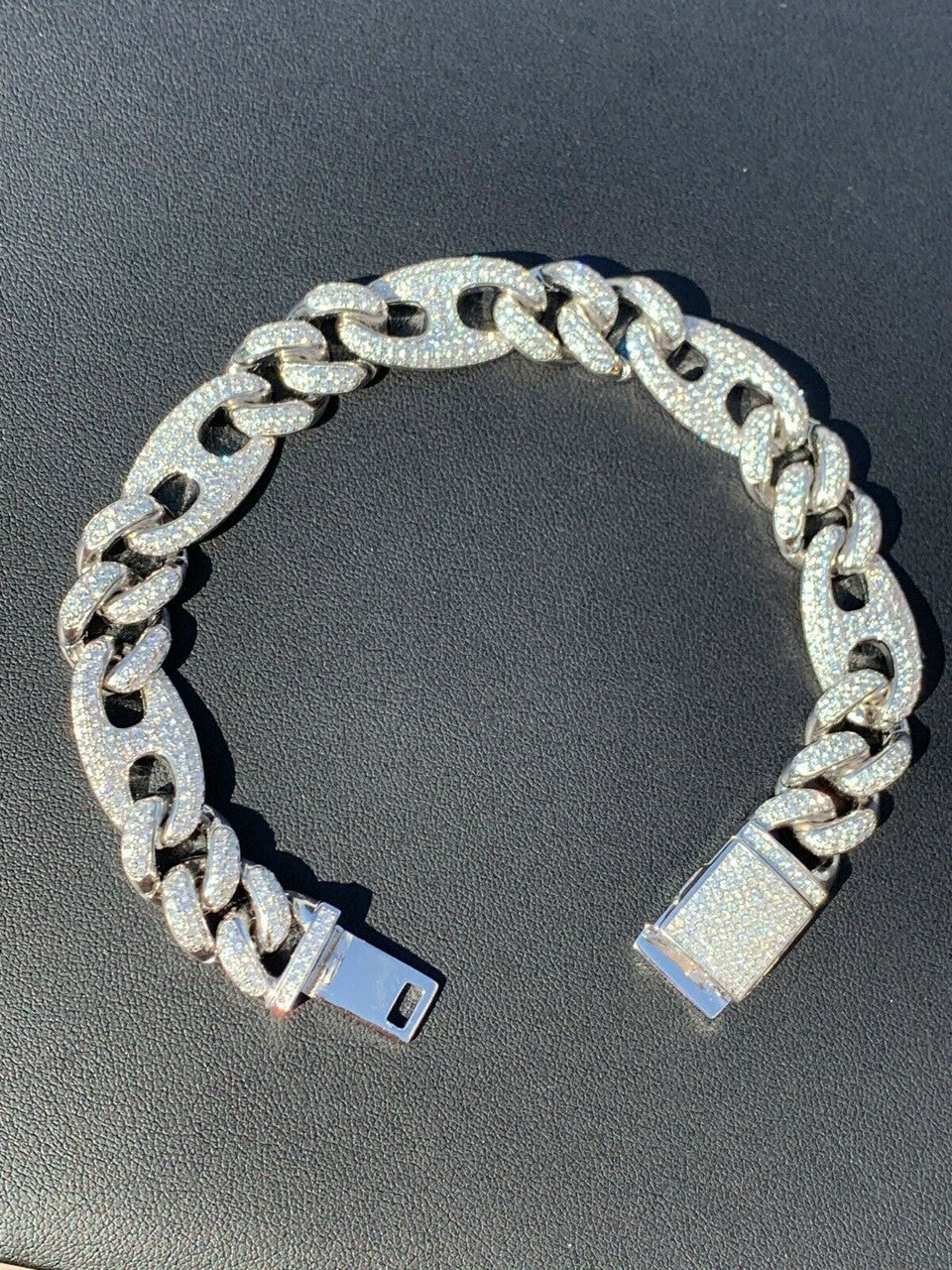 HarlemBling Mens Miami Cuban Iced Gucci Link Bracelet Solid 925 Silver Hip Hop Flooded Out