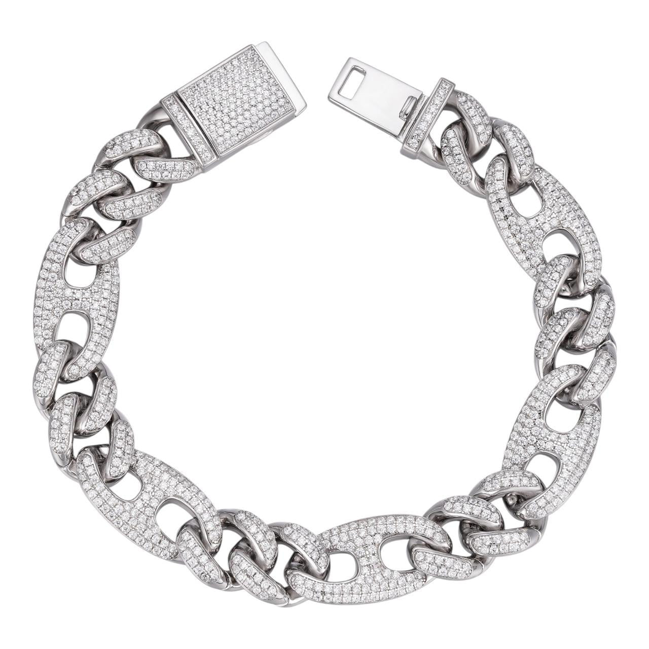 HarlemBling Mens Miami Cuban Iced Gucci Link Bracelet Solid 925 Silver Hip Hop Flooded Out