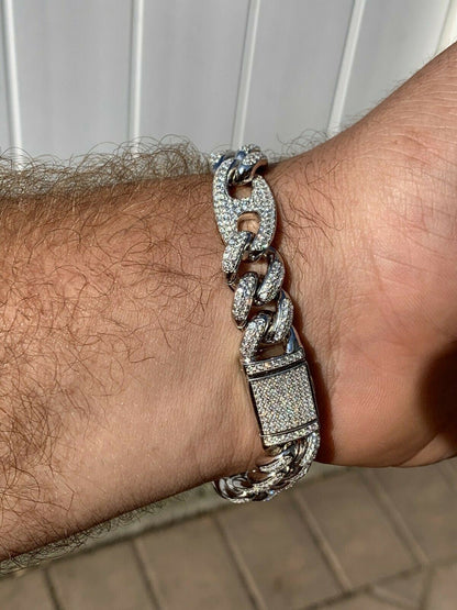 HarlemBling Mens Miami Cuban Iced Gucci Link Bracelet Solid 925 Silver Hip Hop Flooded Out
