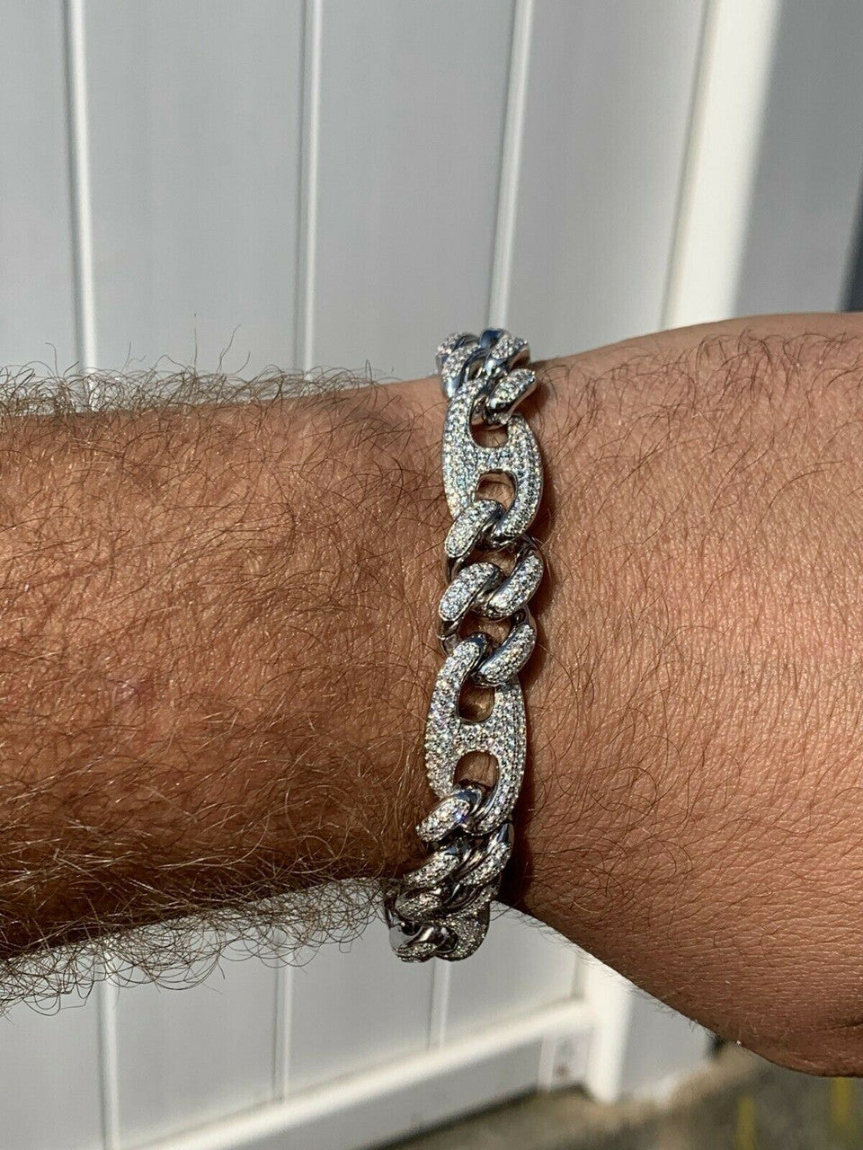 HarlemBling Mens Miami Cuban Iced Gucci Link Bracelet Solid 925 Silver Hip Hop Flooded Out