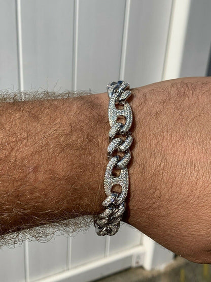 HarlemBling Mens Miami Cuban Iced Gucci Link Bracelet Solid 925 Silver Hip Hop Flooded Out