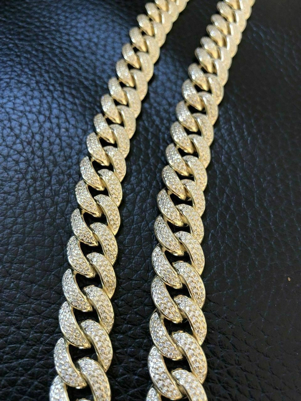 HarlemBling Mens Miami Cuban Link 12mm Chain 14k Gold and Solid 925 Silver Bust Down 18-30