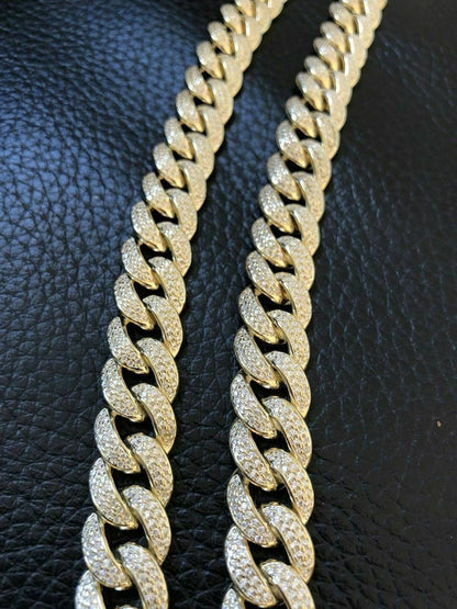 HarlemBling Mens Miami Cuban Link 12mm Chain 14k Gold and Solid 925 Silver Bust Down 18-30